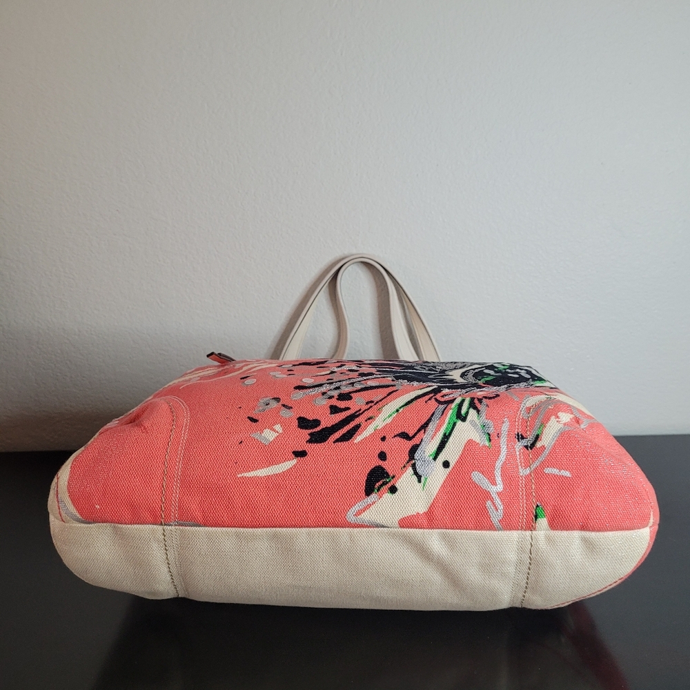 Coach Poppy Signature Coral Ivory Canvas Sequin Glam Shoulder Bag - Picture 10 of 16